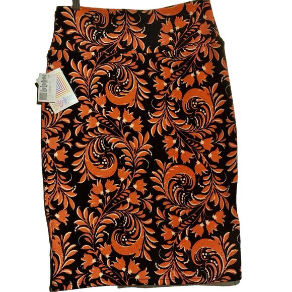 NWT LULAROE Cassie Pencil Skirt Size S Stretch Striking Orange Floral Print - Picture 1 of 8